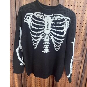 Skeleton Print Crewneck Sweater Size XL Punk Goth Whimsygoth Horror Halloween